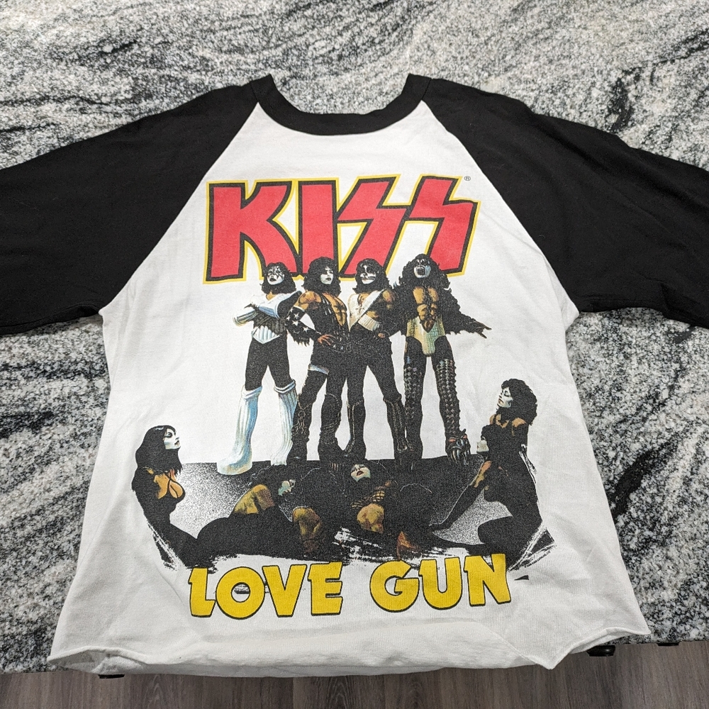 KISS band baseball shirt (Love Gun album, 1977) - Medium, 3/4 length sleeves